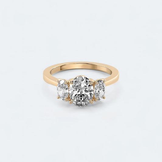 18K Gold Lab Grown Diamond CVD 2CT Oval-Cut Three Stone Trilogy Ring