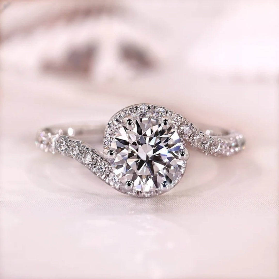 14K Gold Lab Grown Diamond CVD 1CT Round-Cut Halo Vintage Bypass Anniversary Ring