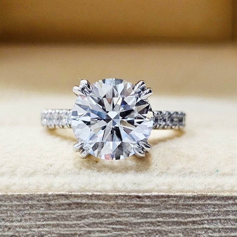 14K Gold Lab Grown Diamond CVD 1.5CT Round-Cut Eagle Claw Pave Engagement Ring