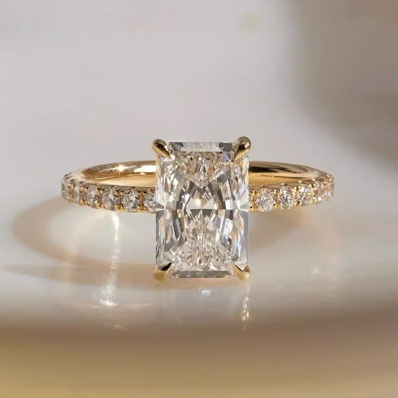 18K Gold Lab Grown Diamond CVD  3CT Radiant Cut Classic Ring