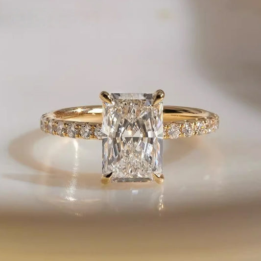 18K Gold Lab Grown Diamond CVD  3CT Radiant Cut Classic Ring