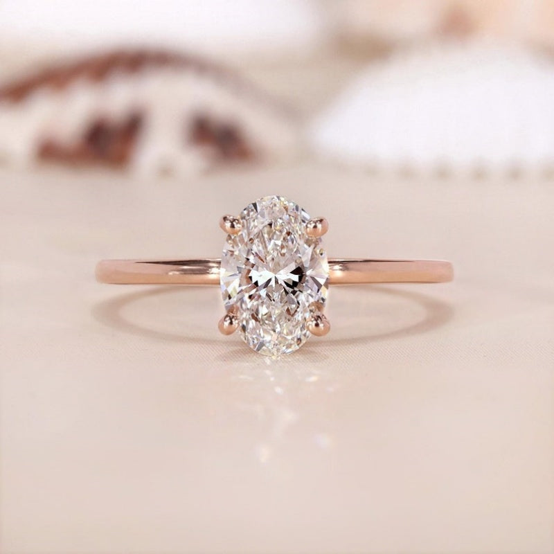 14K Gold Lab Grown Diamond CVD 2CT Oval-Cut Engagement Ring For Daily Wear