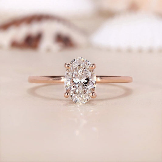 14K Gold Lab Grown Diamond CVD 2CT Oval-Cut Engagement Ring For Daily Wear