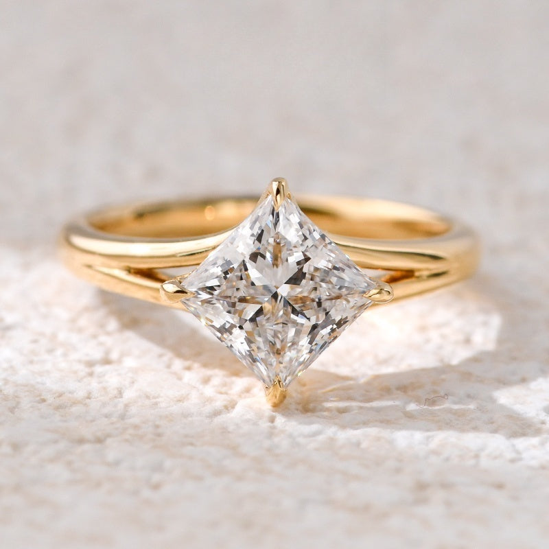 18K Gold Lab Grown Diamond CVD 2CT Princess-Cut Wedding Ring