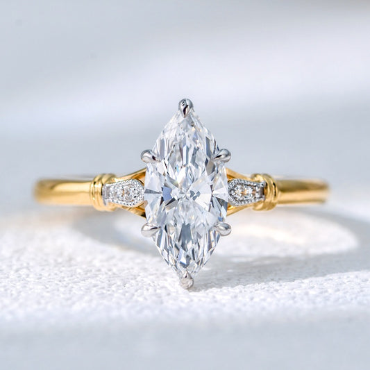 18K Gold Lab Grown Diamond CVD 1CT Marquise-Cut For Wedding Ring