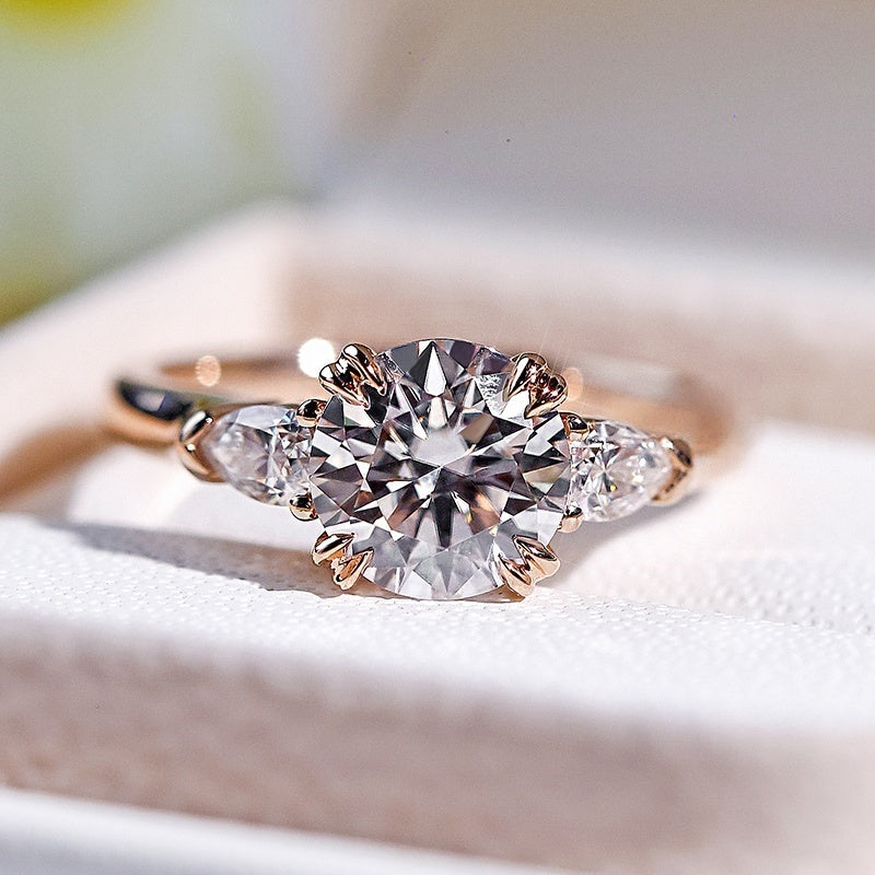18K Rose Gold Lab Grown Diamond CVD 3CT Round Four-Prong Classic Three-Stone Design