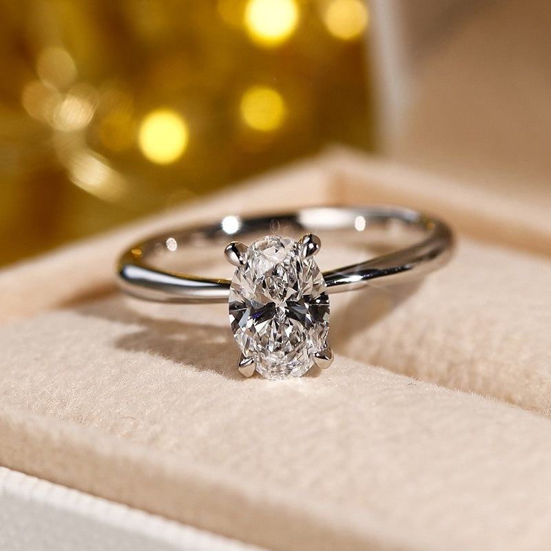 10K Gold Lab Grown Diamond CVD 1.5CT Oval-Cut Classic Four Prong Solitaire Setting Engagement Ring