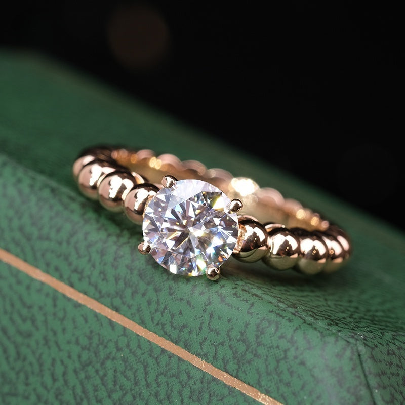 10K Gold Lab Grown Diamond CVD 1.5CT Round-Cut Bubble Band Engagement Ring