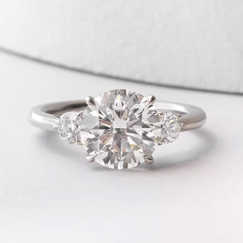 10K Gold Lab Grown Diamond CVD 2CT Round-Cut Classic Three Stone Engagement Ring