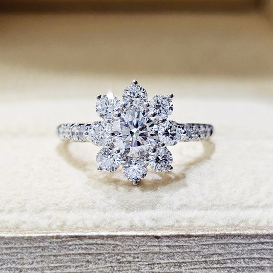 14K Gold Lab Grown Diamond CVD 1CT Round-Cut Inspired Flower Pave Band Anniversary Ring