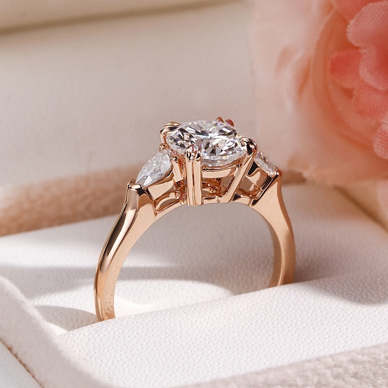 18K Rose Gold Lab Grown Diamond CVD 3CT Round Four-Prong Classic Three-Stone Design
