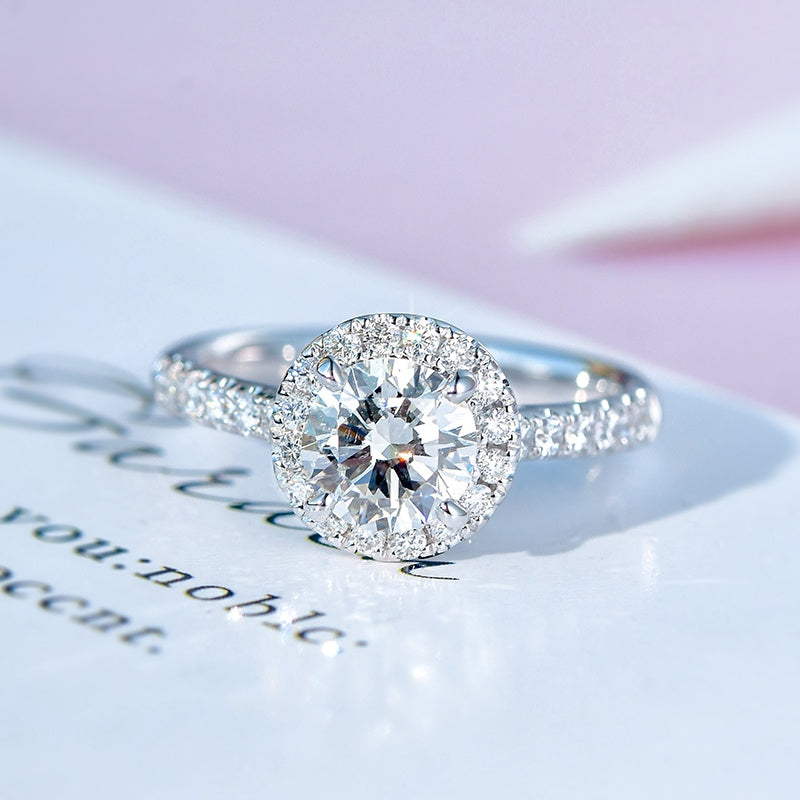 10K Gold Lab Grown Diamond CVD 1CT Round-Cut Halo Pave Anniversary Ring