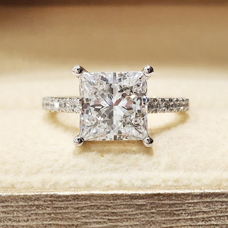 14K Gold Lab Grown Diamond CVD 2CT Princess-Cut Pave Band Anniversary Ring