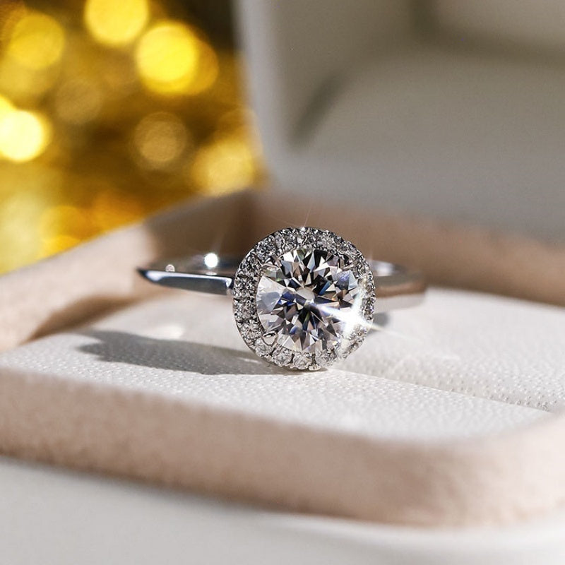 14K Gold Lab Grown Diamond CVD 1CT Round-Cut Halo Pave Band Anniversary Ring