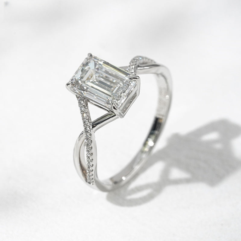 10K Gold Lab Grown Diamond CVD 1.5CT Emerald-Cut Corss Twist Anniversary Ring