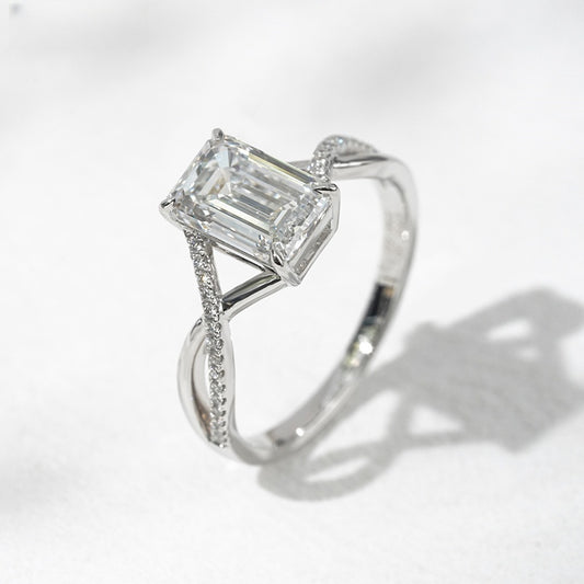10K Gold Lab Grown Diamond CVD 1.5CT Emerald-Cut Corss Twist Anniversary Ring