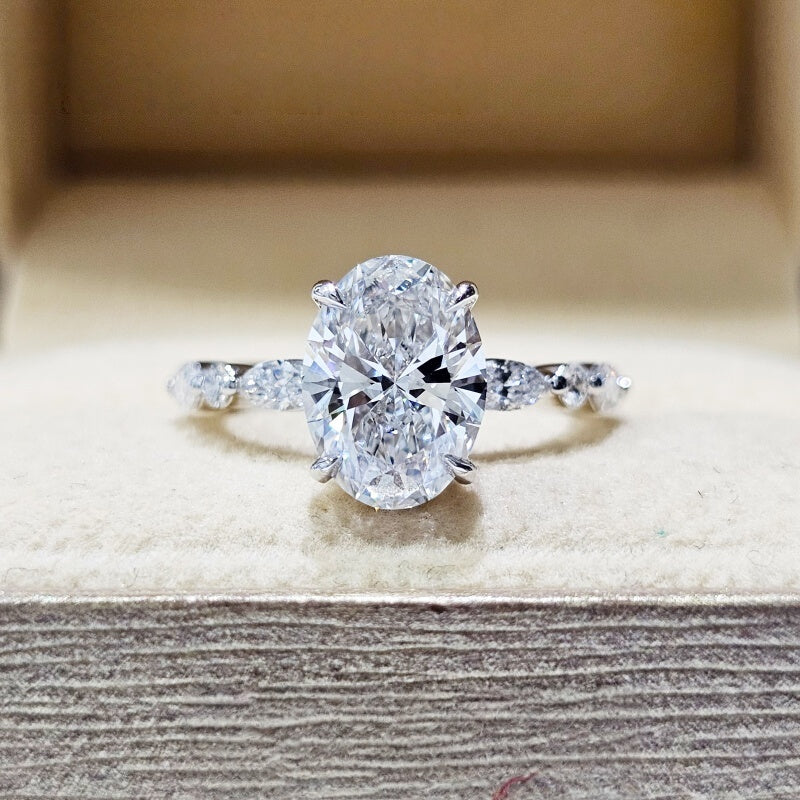 14K Gold Lab Grown Diamond CVD 2CT Oval-Cut Half Etrenity Engagement Ring