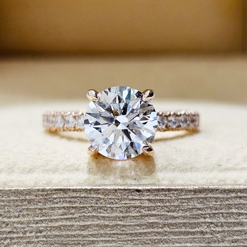 14K Gold Lab Grown Diamond CVD 2CT Round-Cut Hidden Halo Pave Anniversary Ring