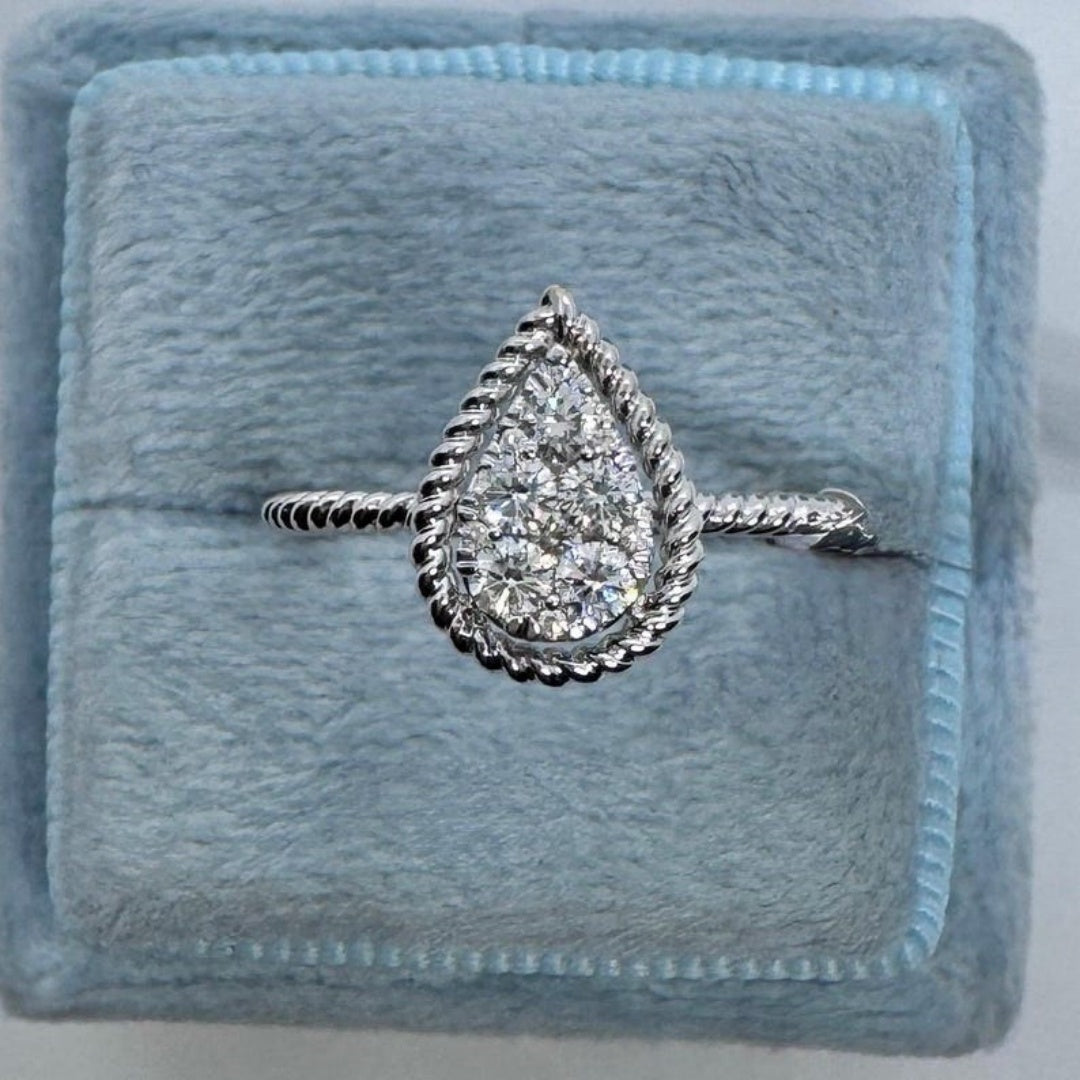10K Gold Lab Grown Diamond CVD 2CT Pear-Cut Twisted Design Couple Promise Ring For Couple
