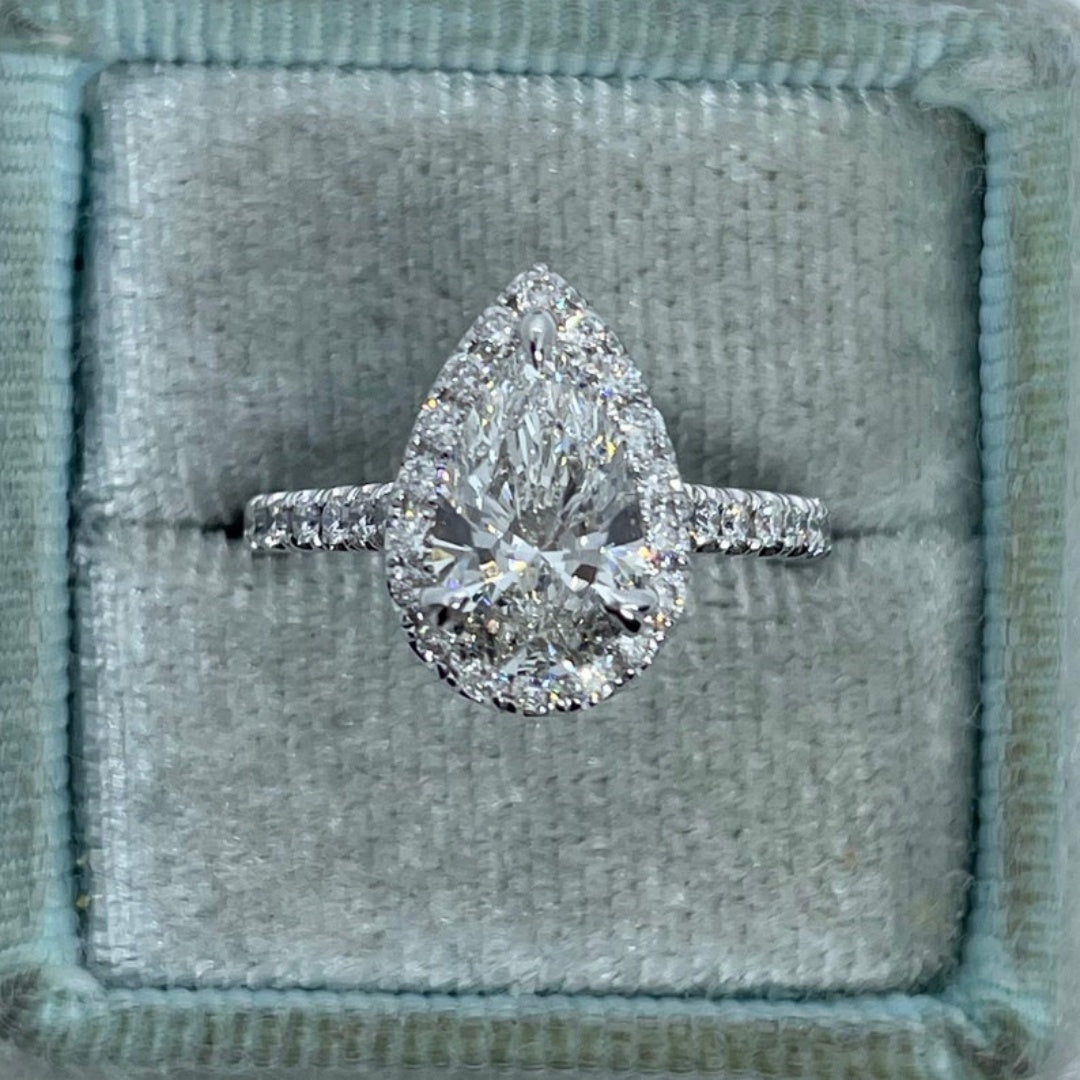 14K Gold Lab Grown Diamond CVD 2CT Pear-Cut Engagement Ring For Birthday Gift