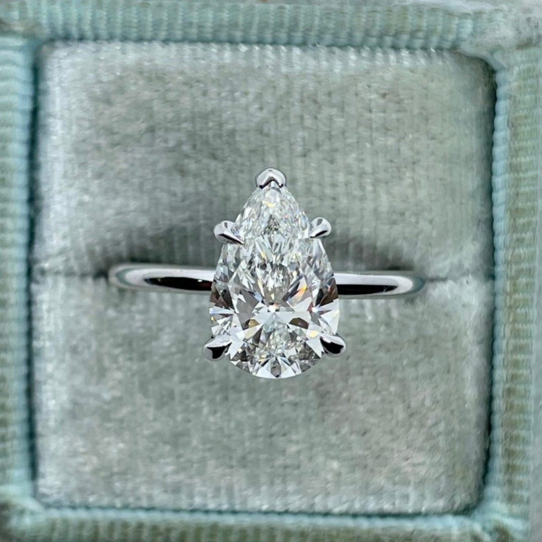 14K Gold Lab Grown Diamond CVD 4CT Pear-Cut Luxury Engagement Ring For Holiday Gift