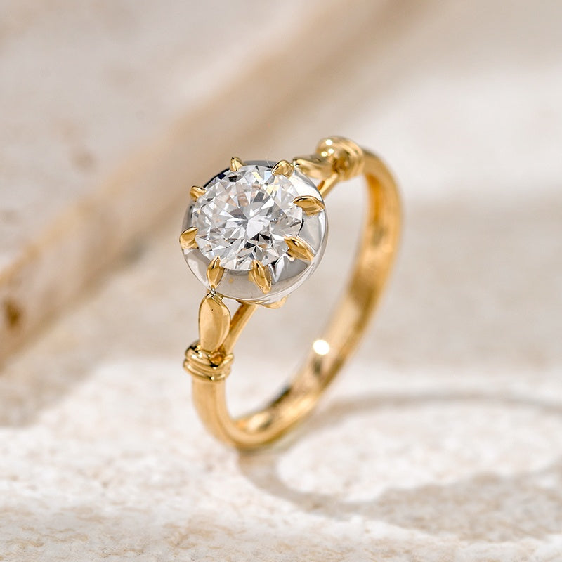 18K Gold Lab Grown Diamond CVD 2CT Round European Court Retro Style Bezel Setting For Anniversary