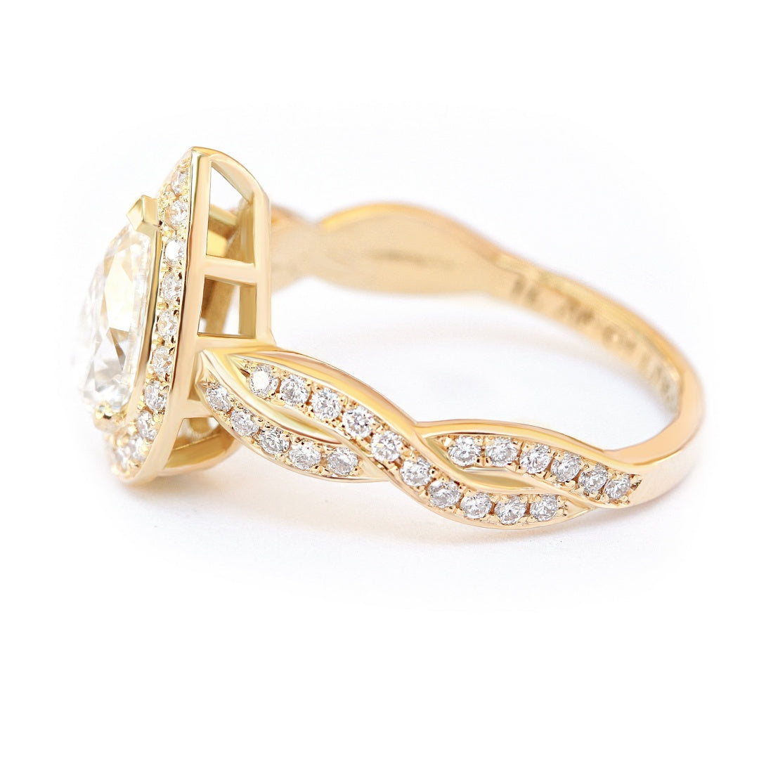 18k Gold Lab Grown Diamond CVD 1.5CT Pear-Cut Vintage Teardrop Diamond Ring for Women