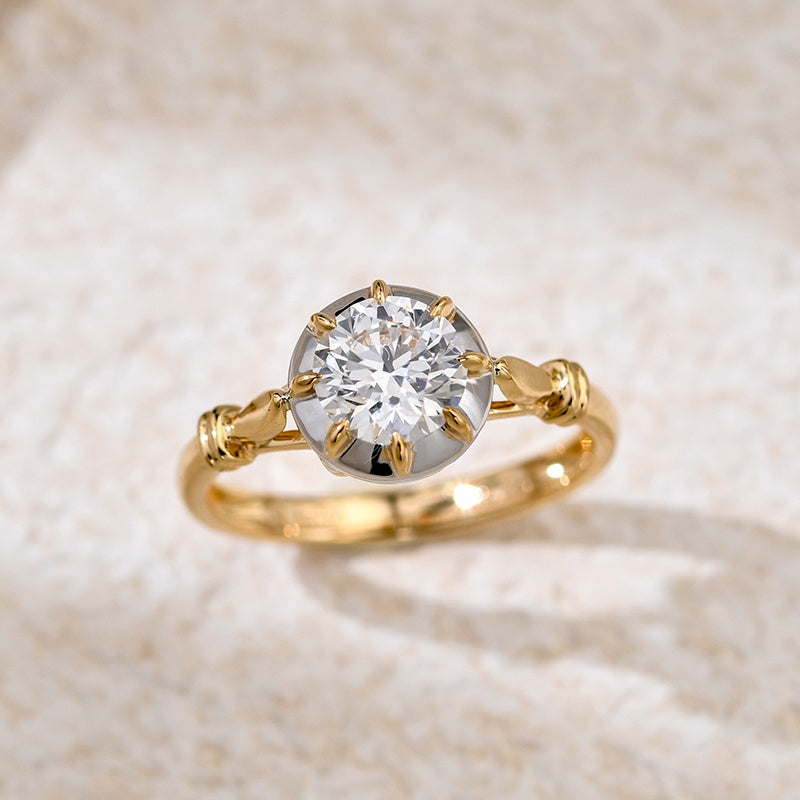 18K Gold Lab Grown Diamond CVD 2CT Round European Court Retro Style Bezel Setting For Anniversary