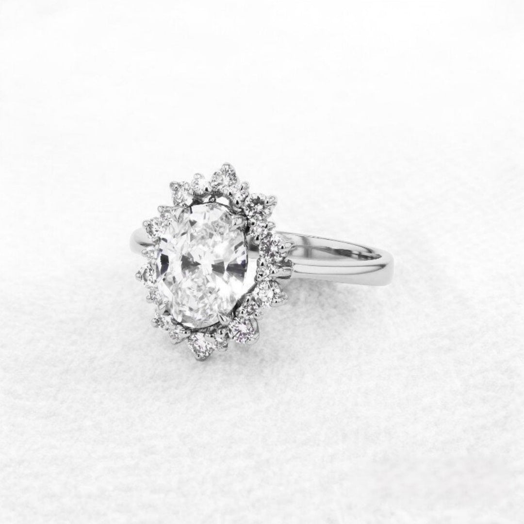 14K Gold Lab Grown Diamond CVD 2CT Oval-Cut Starburst Unique Ring For Women