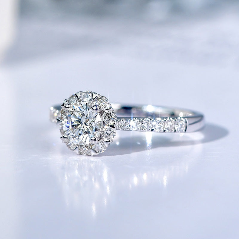 14K Gold Lab Grown Diamond CVD 2CT Round-Cut Sunflower Pave Engagement Ring