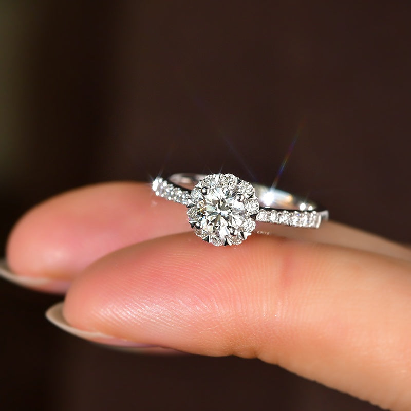 14K Gold Lab Grown Diamond CVD 2CT Round-Cut Sunflower Pave Engagement Ring