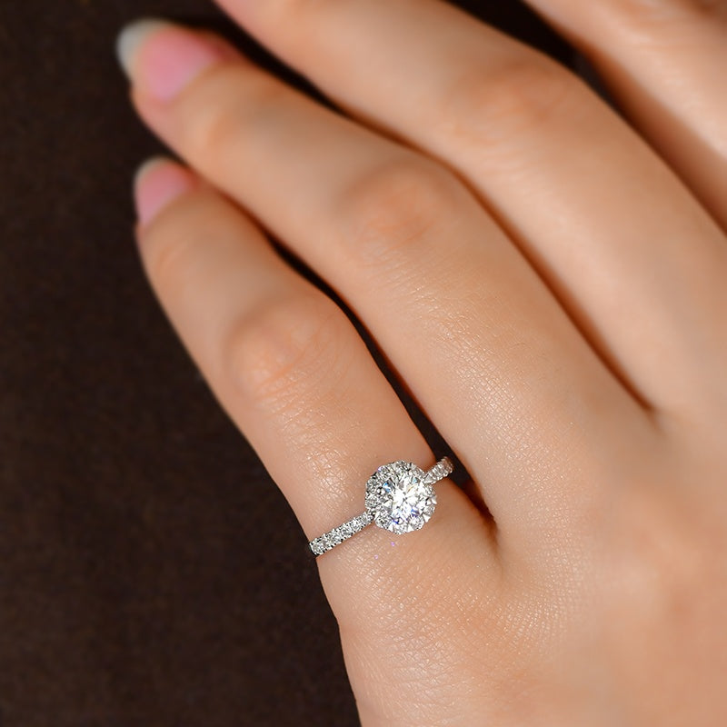 14K Gold Lab Grown Diamond CVD 2CT Round-Cut Sunflower Pave Engagement Ring