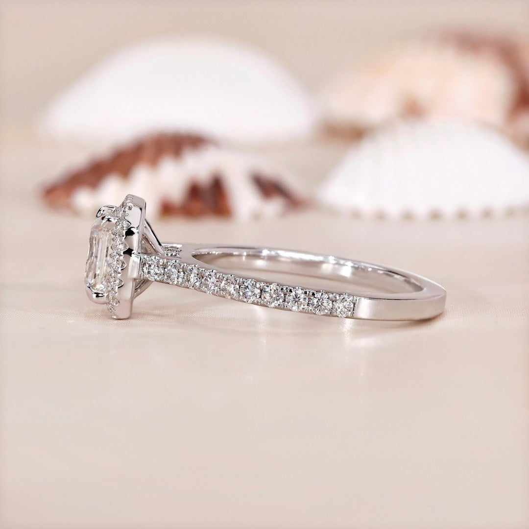 10K Gold Lab Grown Diamond CVD 2CT Asscher-Cut Halo Pave Band Engagement Ring