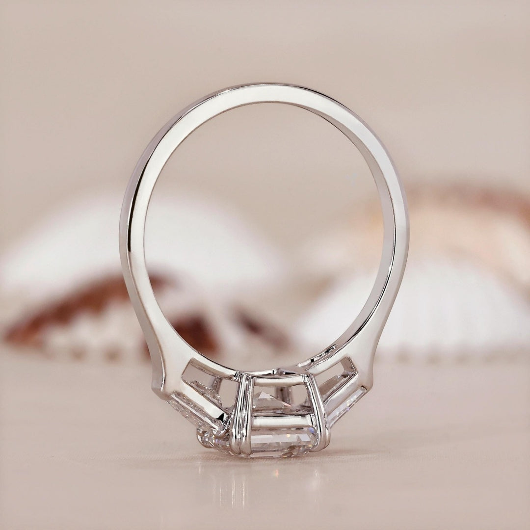10K Gold Lab Grown Diamond CVD 1CT Asscher-Cut Side Stone Tapered Baguette Double ClawProng Promise Ring