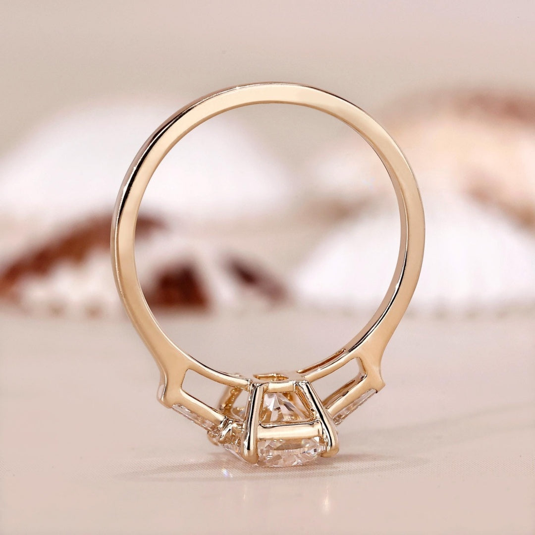 10K Gold Lab Grown Diamond CVD 3CT Cushion-Cut Tapered Baguette Engagement Rin