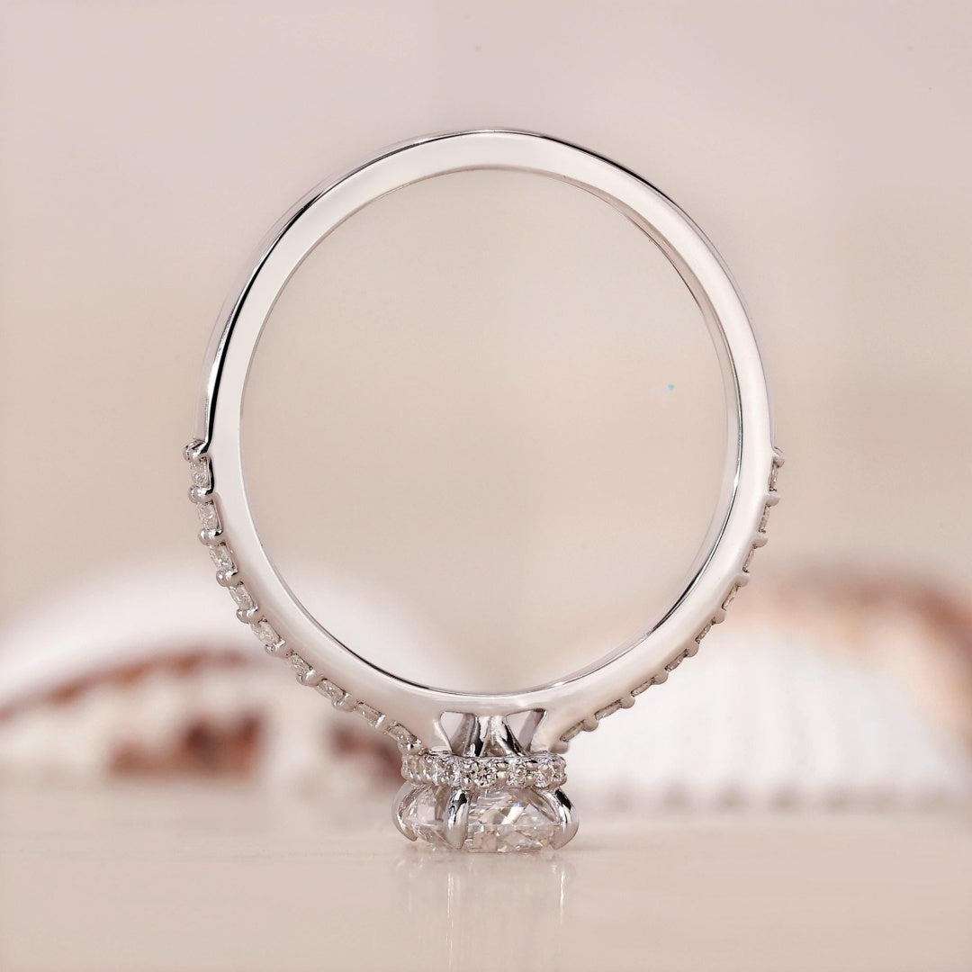 10K Gold Lab Grown Diamond CVD 1CT Cushion-Cut Hidden Halo Pave Wedding Ring