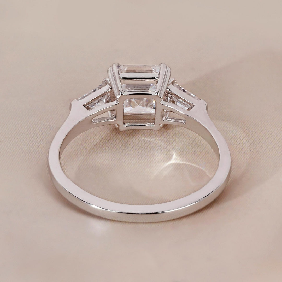 10K Gold Lab Grown Diamond CVD 1CT Asscher-Cut Side Stone Tapered Baguette Double ClawProng Promise Ring