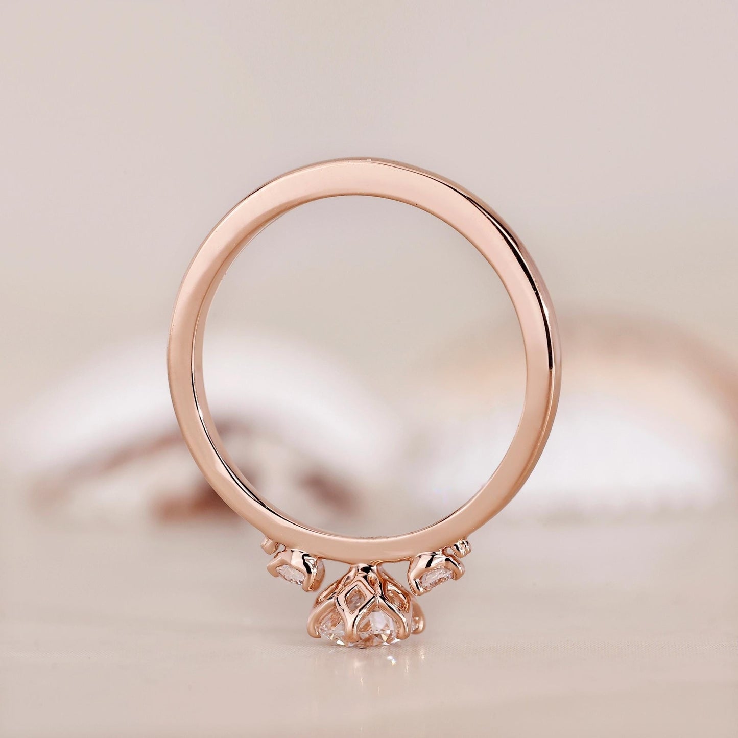 14K Gold Lab Grown Diamond CVD 1CT Round-Cut Three Stone Design Classic Ring