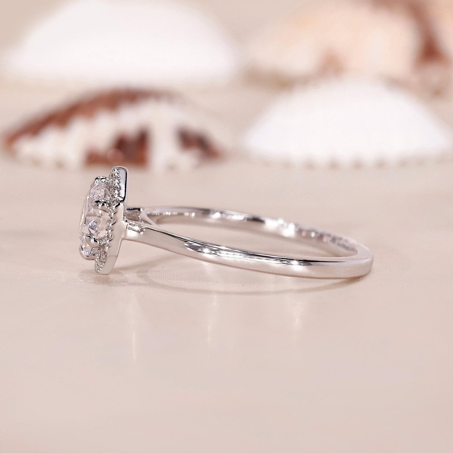 10K Gold Lab Grown Diamond CVD 2CT Round-Cut Hexagon Halo Engagement Ring