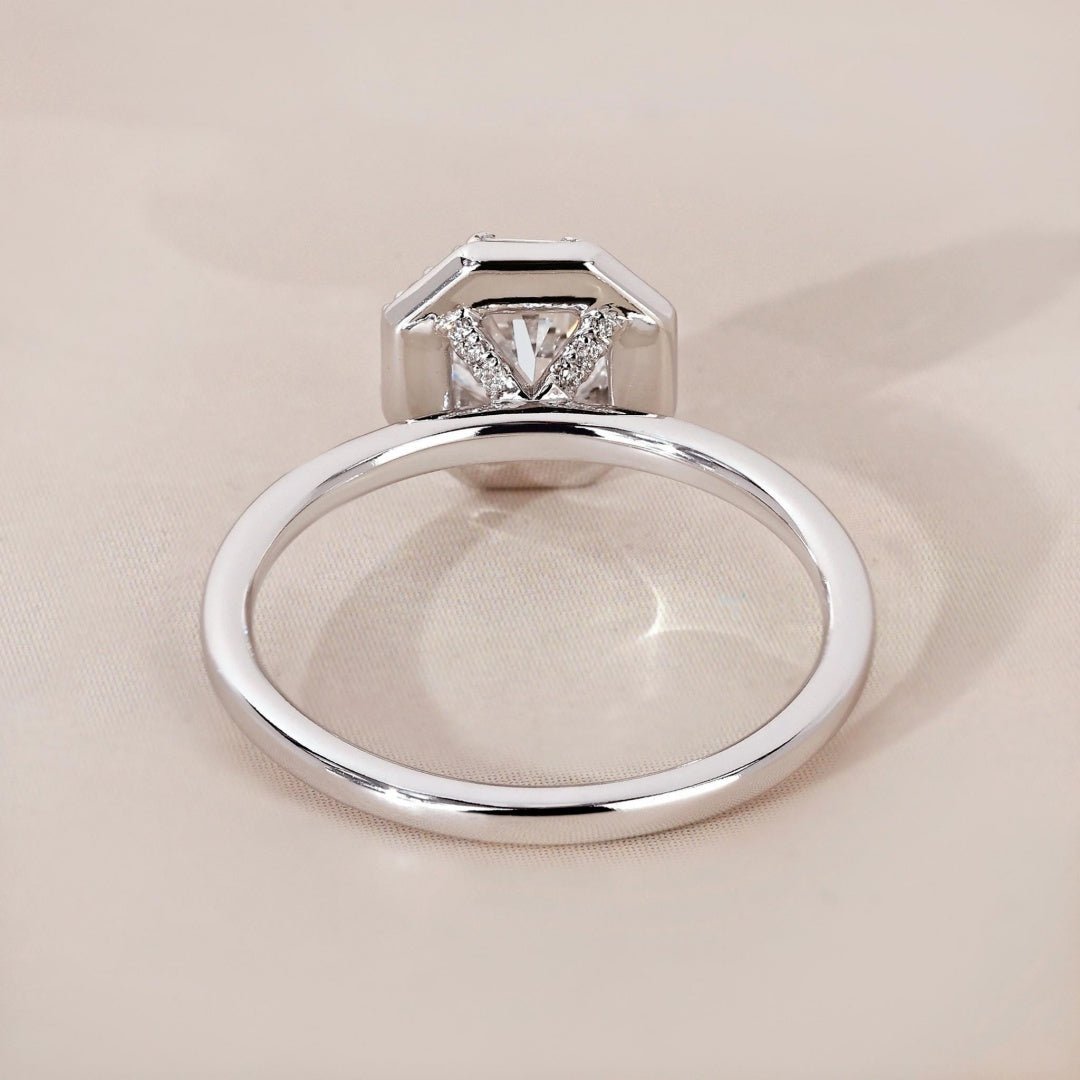 10K Gold Lab Grown Diamond CVD 1CT Cushion-Cut Cluster Halo Round & Baguette Accents Engagement Ring