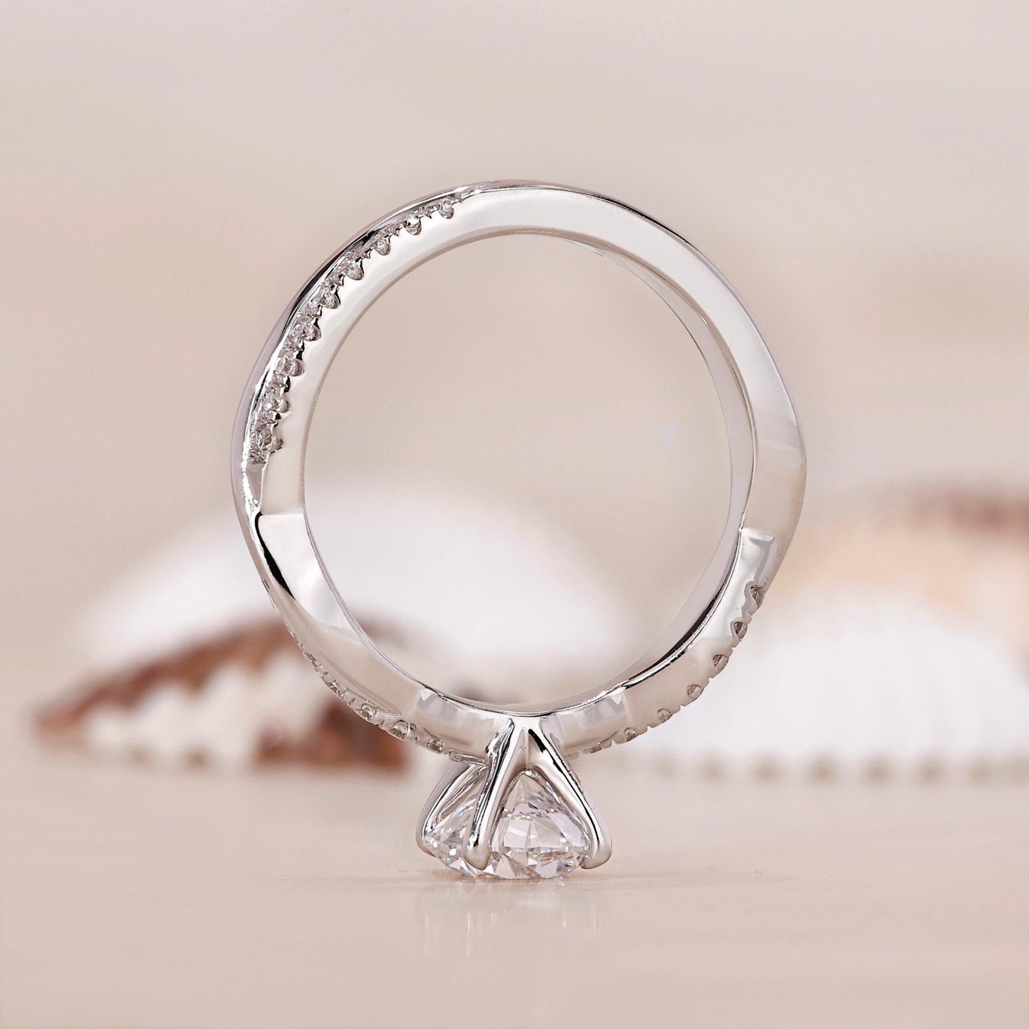 14K Gold Lab Grown Diamond CVD 2CT Round-Cut Twisted Pave Engagement Ring