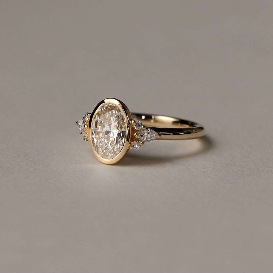18K Gold Lab Grown Diamond CVD 1.5CT Oval-Cut Unique Ring For Anniversary Gift