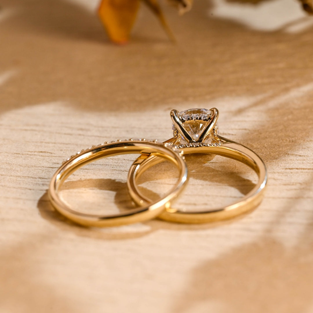 18k Gold Lab Grown Diamond CVD 1CT Round-Cut Promise Ring Set