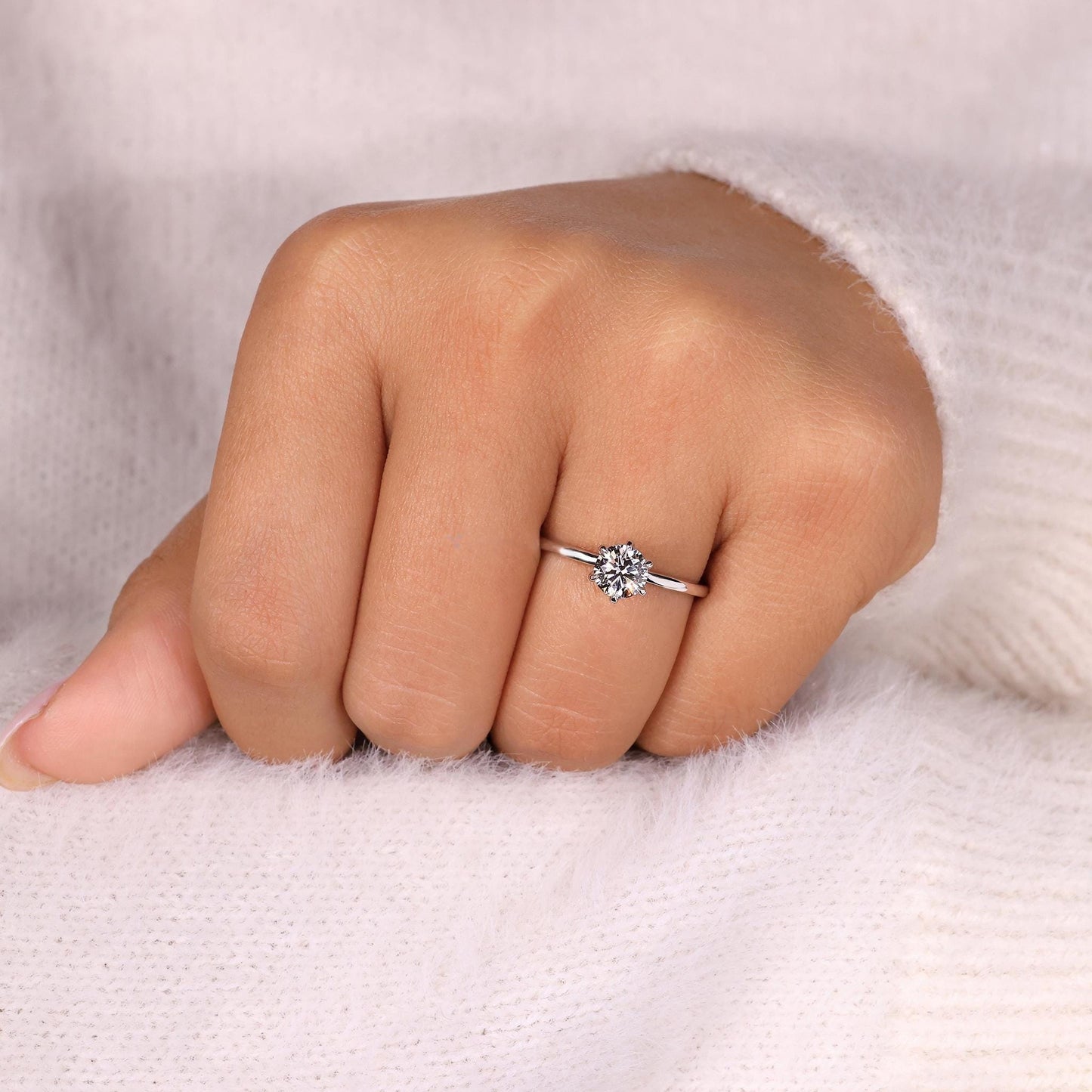 10K Gold Lab Grown Diamond CVD 2CT Round-Cut Six-Prong Solitaire Anniversary Ring