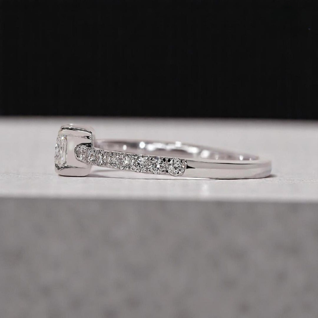 14K Gold Lab Grown Diamond CVD 1.5CT Elongated Cushion Four Prong Half Eternity Anniversary Ring