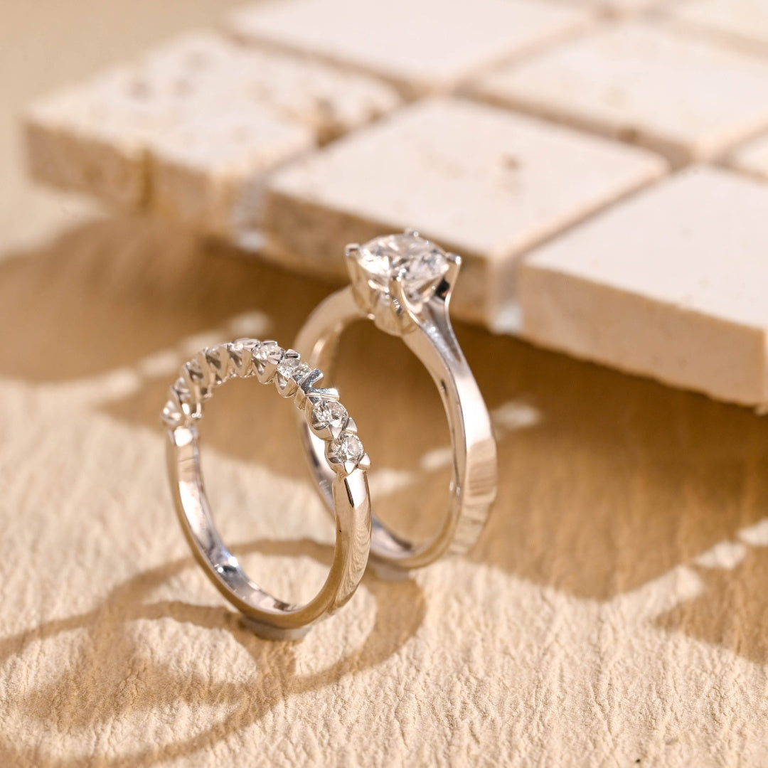 14K Gold Lab Grown Diamond CVD 1.5CT Round-Cut Couple Anniversary Ring Set
