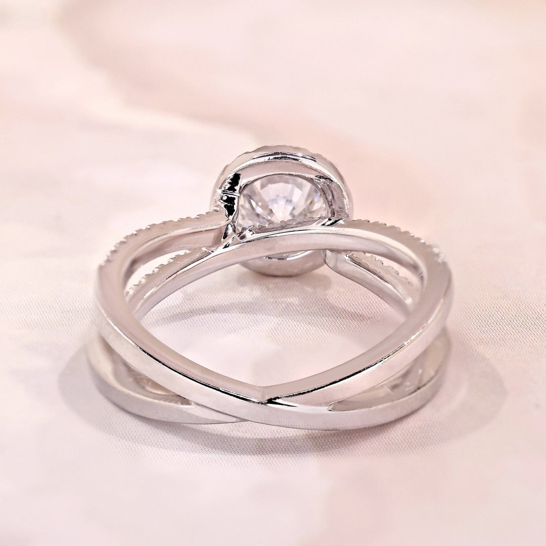 10K Gold Lab Grown Diamond CVD 1CT Round-Cut Crossover Reverse Split Shank Engagement Ring