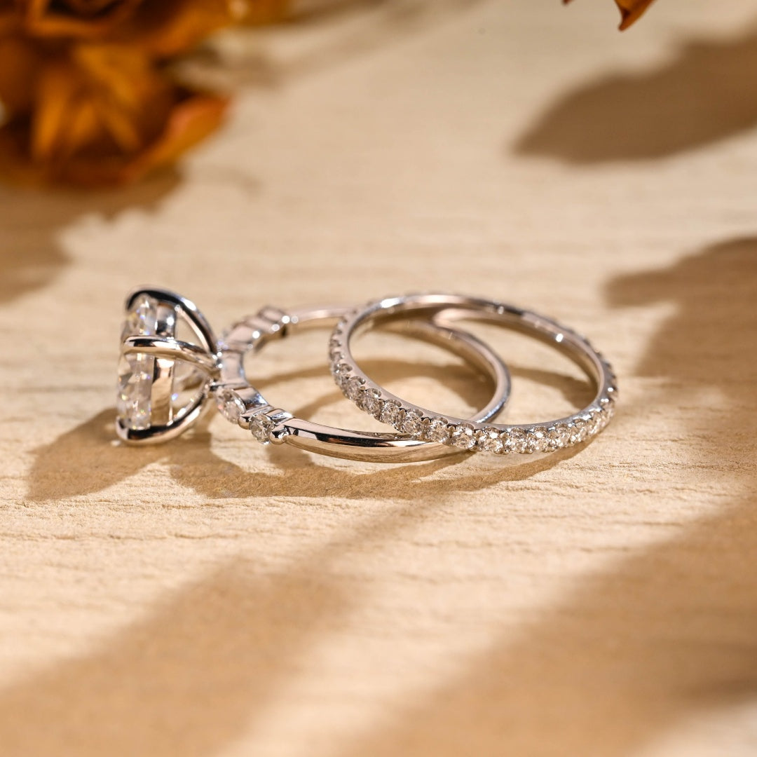 14K Gold Lab Grown Diamond CVD 2CT Round-Cut Vintage Wedding Rind Set