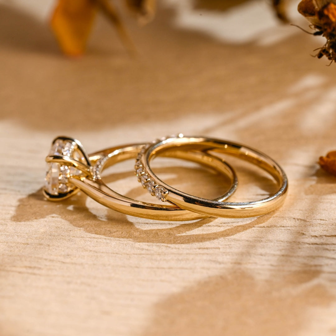 18k Gold Lab Grown Diamond CVD 1CT Round-Cut Promise Ring Set