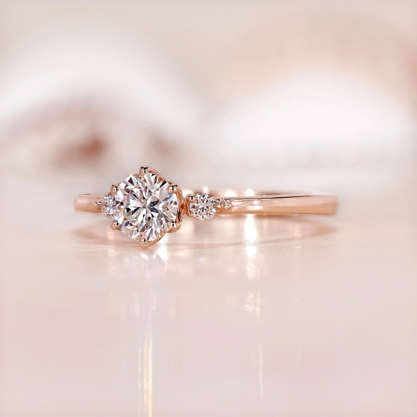 14K Gold Lab Grown Diamond CVD 1CT Round-Cut Three Stone Design Classic Ring